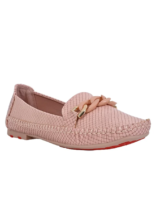 Women Pink Basket Weave Textured Loafers