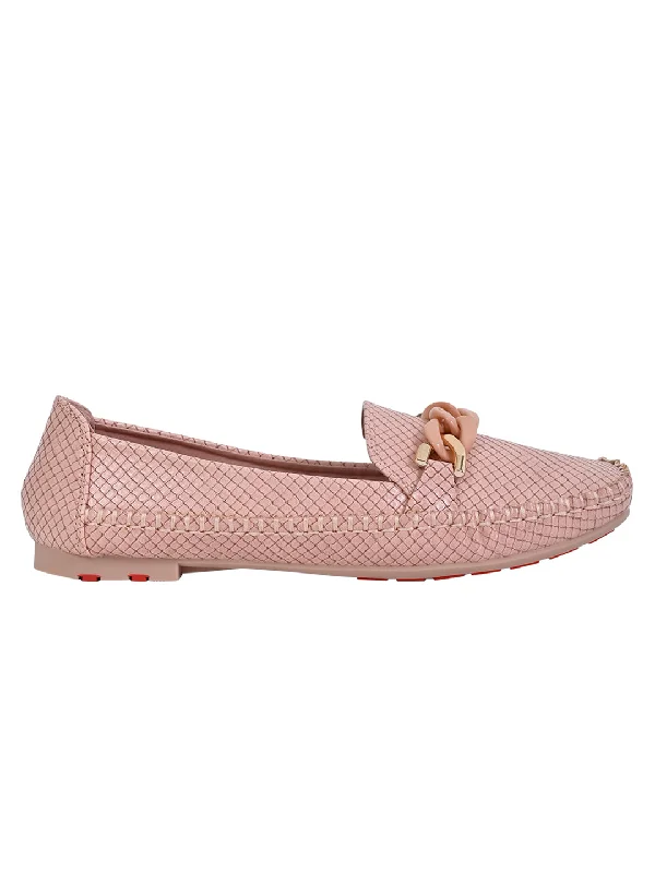 Women Pink Basket Weave Textured Loafers