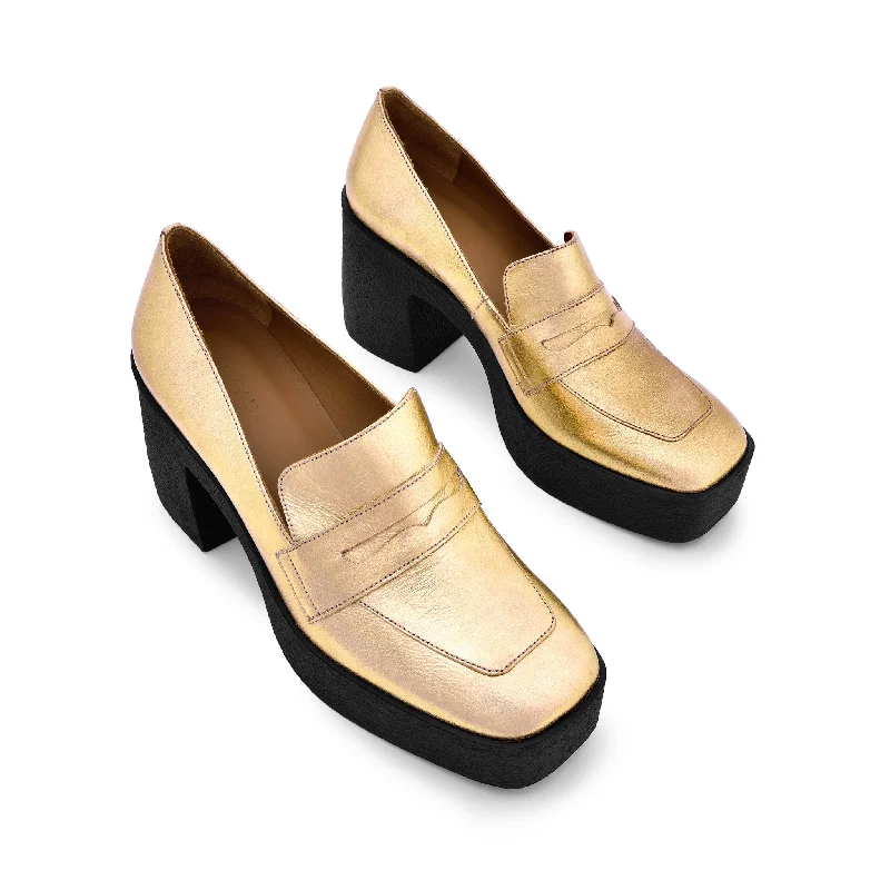 Yoko Gold Patent Leather Chunky Loafers