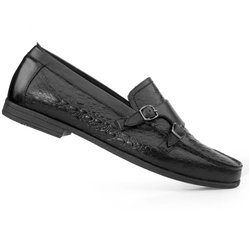 Men Black Animal Print Loafers