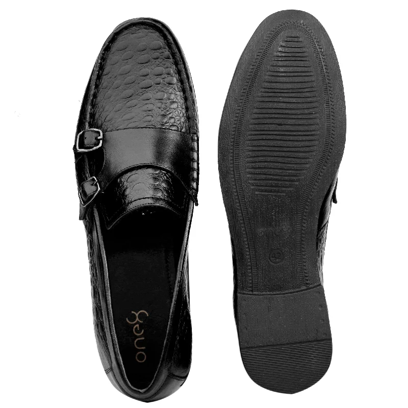 Men Black Animal Print Loafers