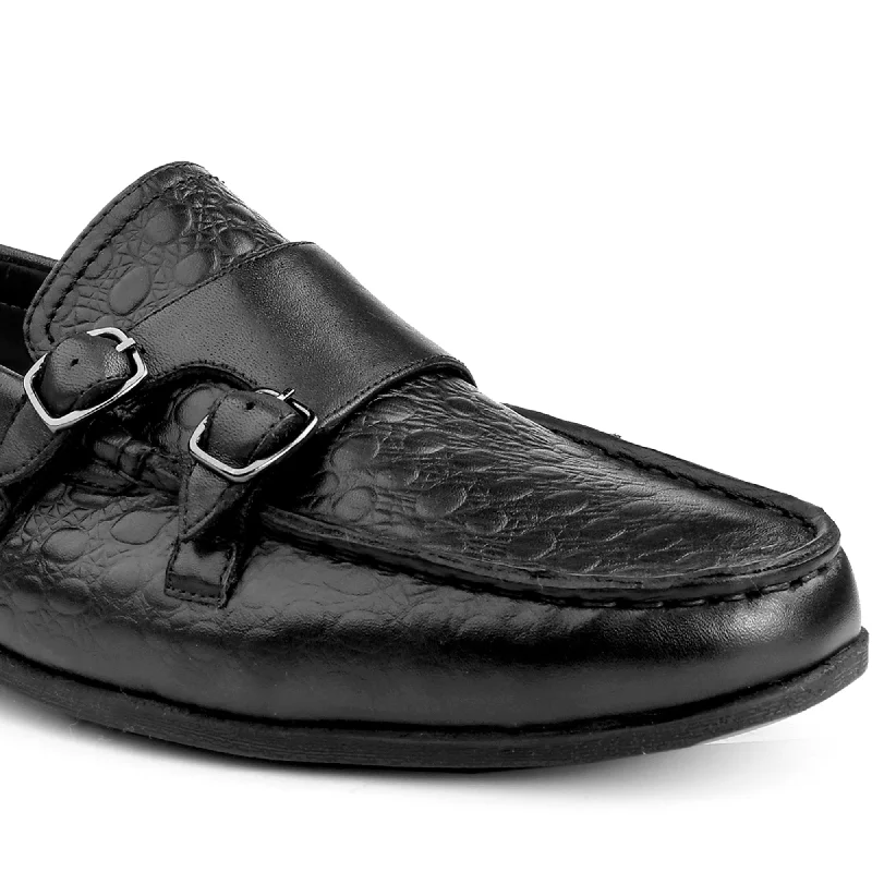 Men Black Animal Print Loafers