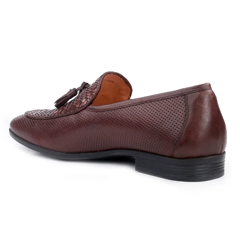 Men Brown Perforated Woven Loafers