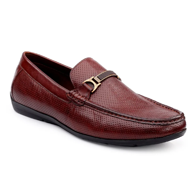 Men Brown Perforated Loafers