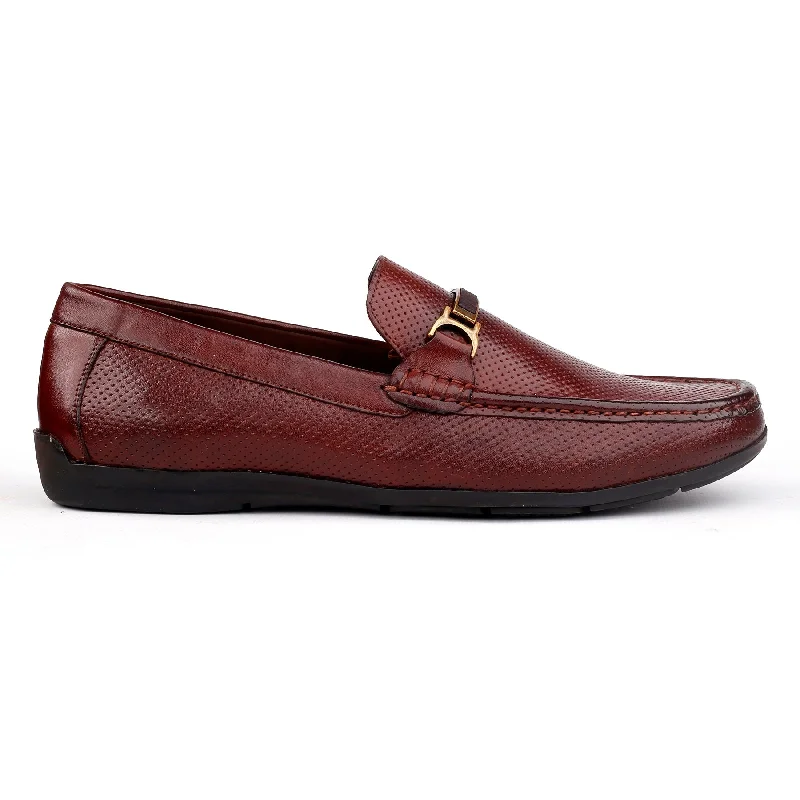 Men Brown Perforated Loafers