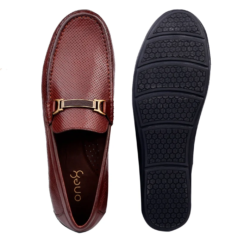 Men Brown Perforated Loafers