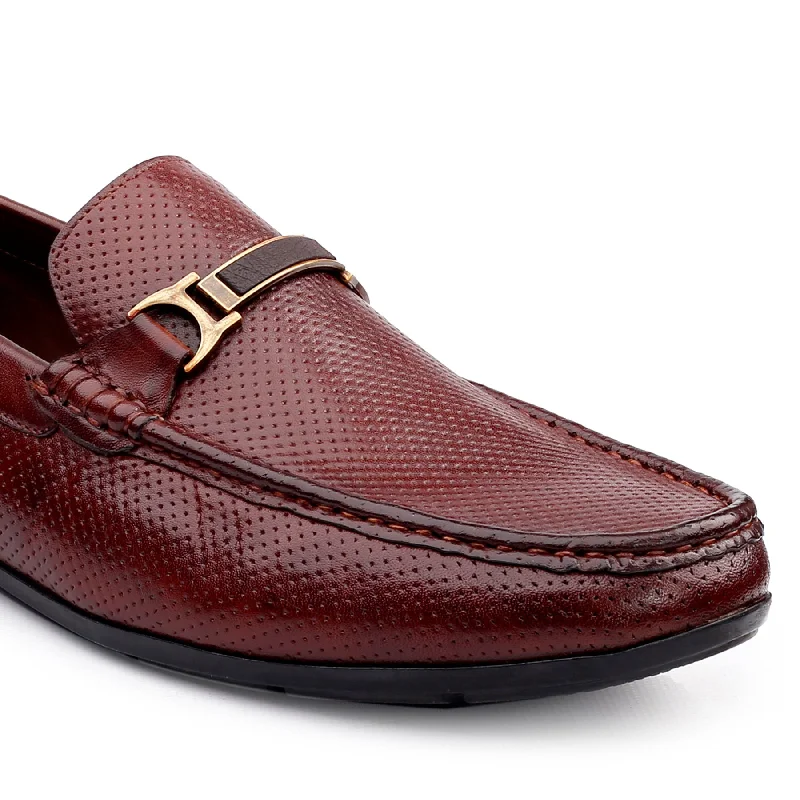 Men Brown Perforated Loafers