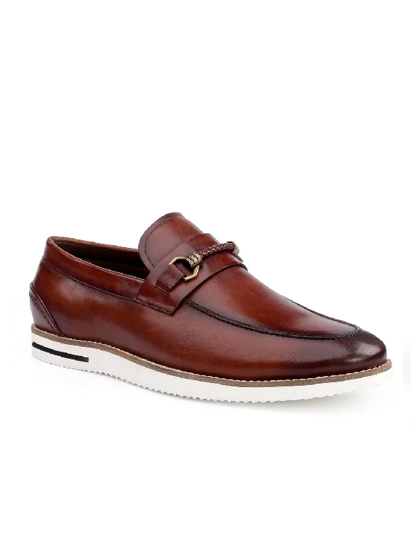 Men Tan Solid Loafers