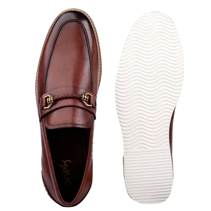 Men Tan Solid Loafers