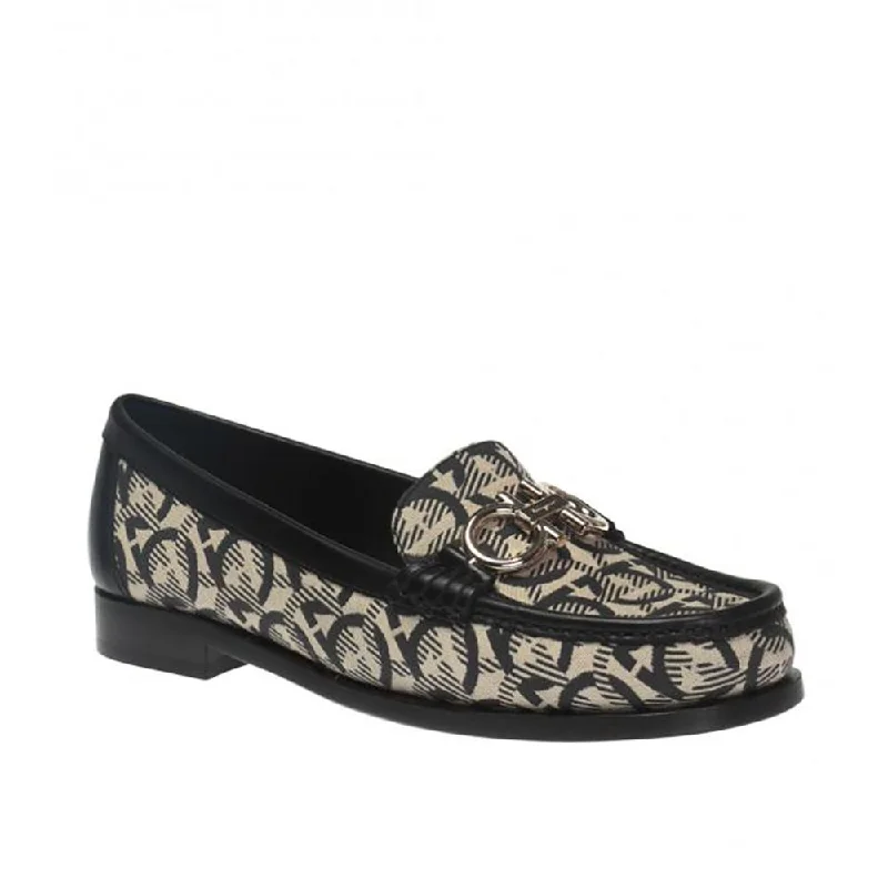 Salvatore Ferragamo Women's 'Rolo' Gancini T-Logo Print Leather Loafer Cream