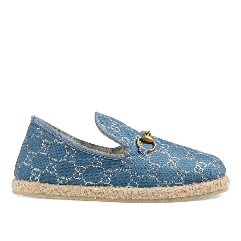 Gucci Women's Merino Wool GG Horsebit Mocassins Light Blue