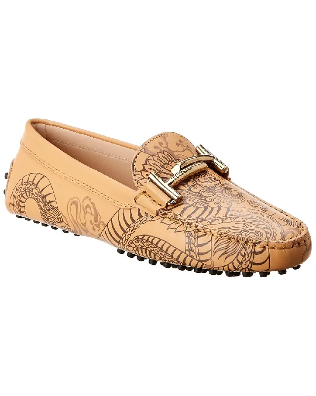 Tod's Tattoo Dragon Printed Leather Loafer