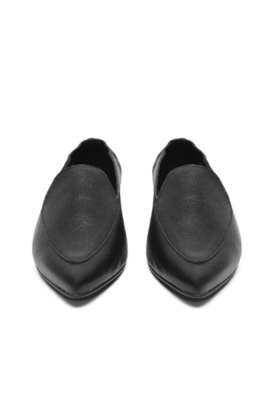 Biatracey Black Flat Leather Loafers