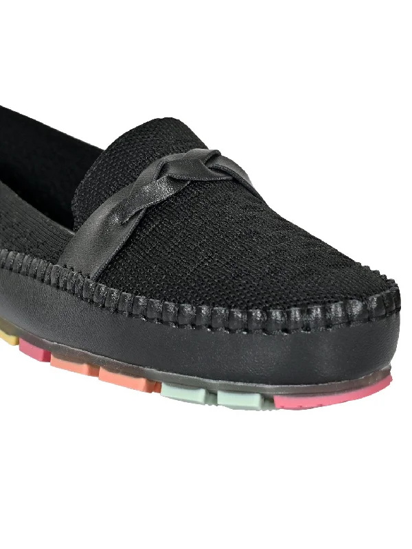 Women Black Woven Loafers