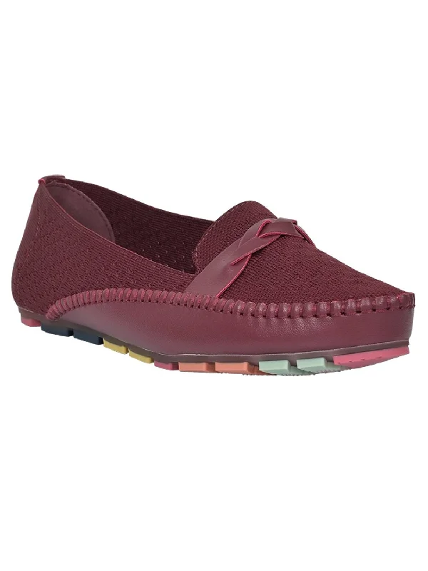 Women Maroon Woven Loafers