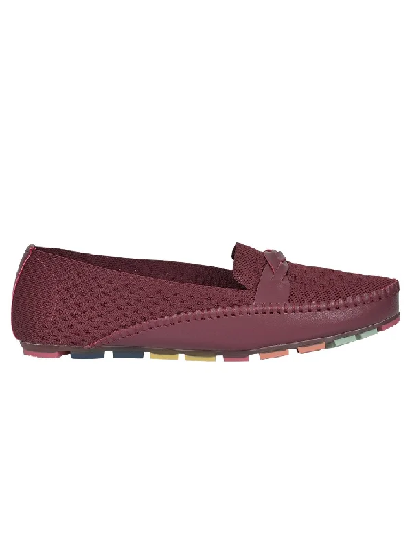 Women Maroon Woven Loafers