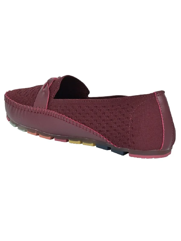 Women Maroon Woven Loafers