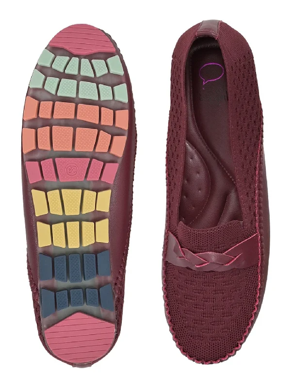 Women Maroon Woven Loafers