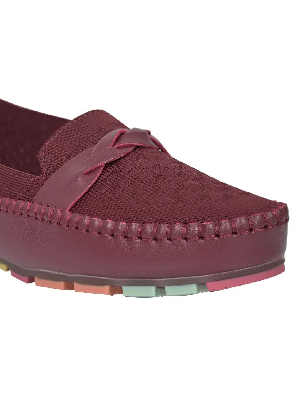 Women Maroon Woven Loafers