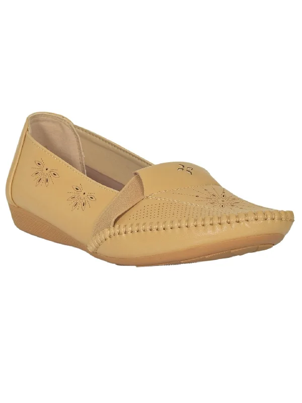 Women Camel Printed Laser Cut Loafers