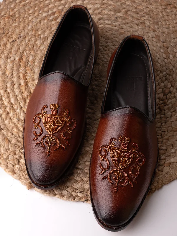 Men Tan Woven Loafers