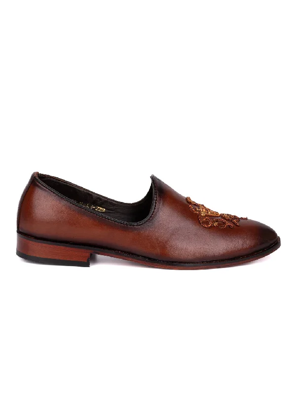 Men Tan Woven Loafers