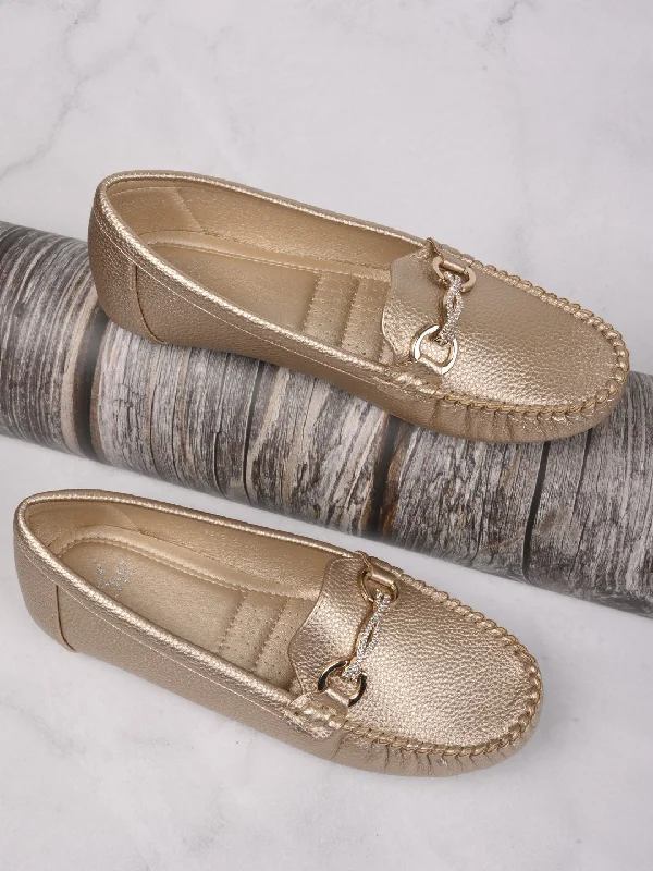 Women Gold Textured Loafers