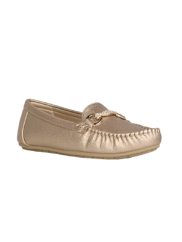 Women Gold Textured Loafers