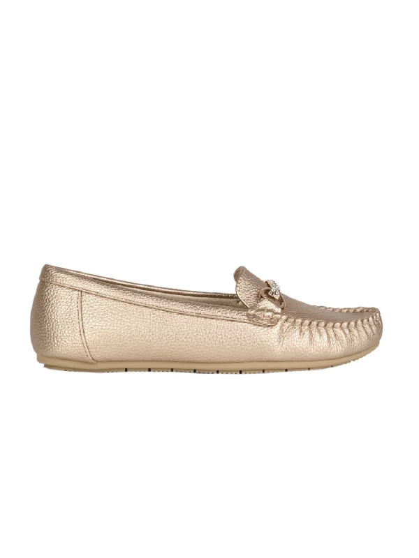 Women Gold Textured Loafers