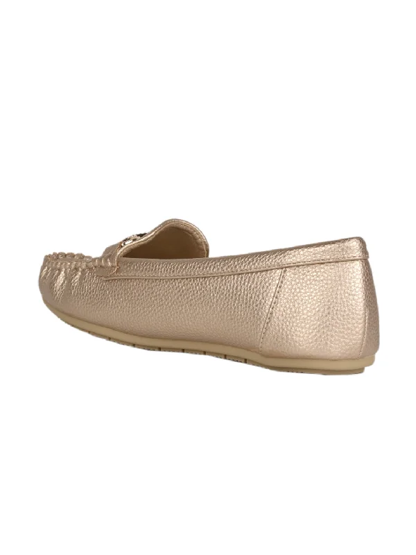 Women Gold Textured Loafers