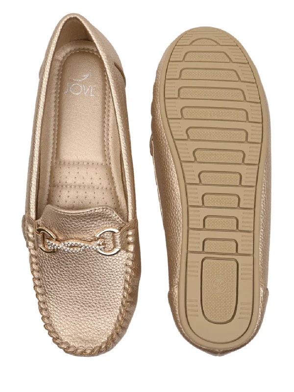 Women Gold Textured Loafers