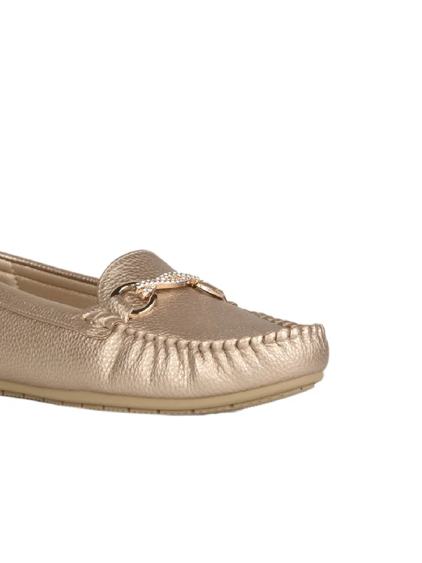 Women Gold Textured Loafers