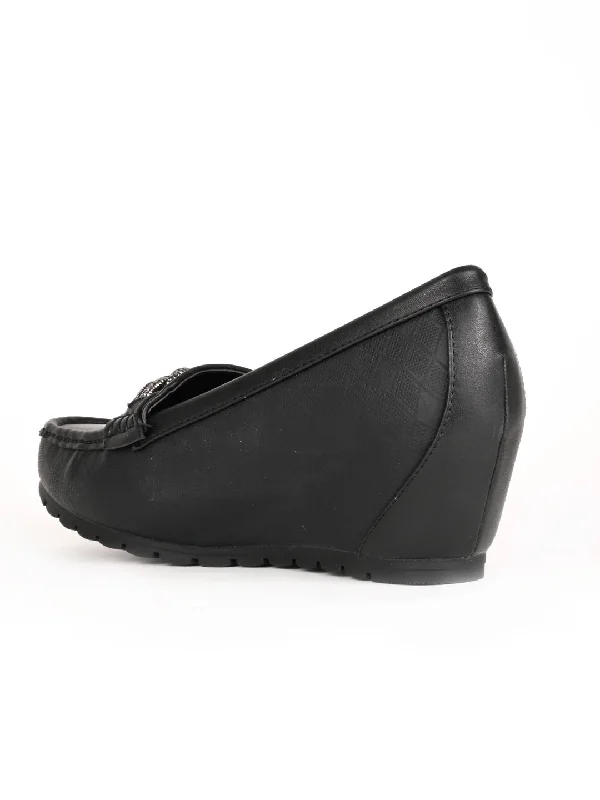 Women Black Western Embellished Wedge Heel Loafers