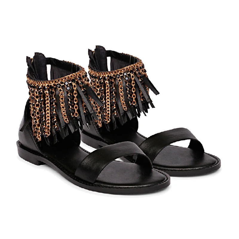 Fleur Embellished Black Sandal