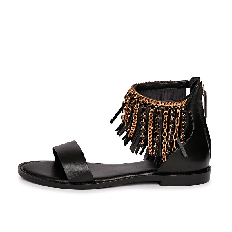 Fleur Embellished Black Sandal