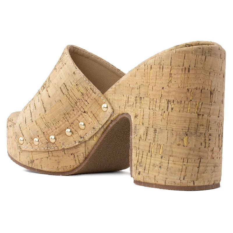 Slip On Chunky Heel Peep Toe Mule Sandals CORK