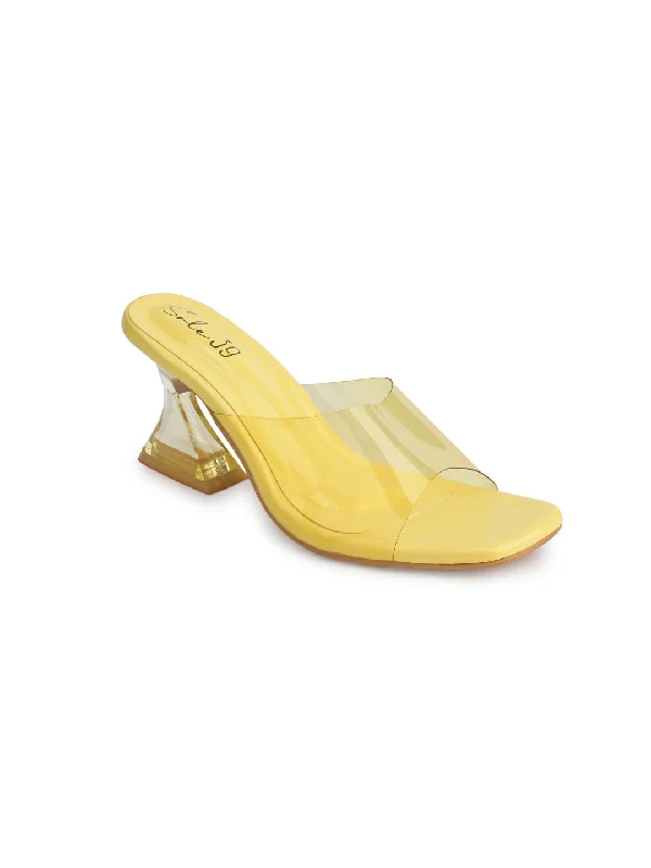 Sole-39 Yellow transparent  Strap heels - Stylish Comfort day to night wear