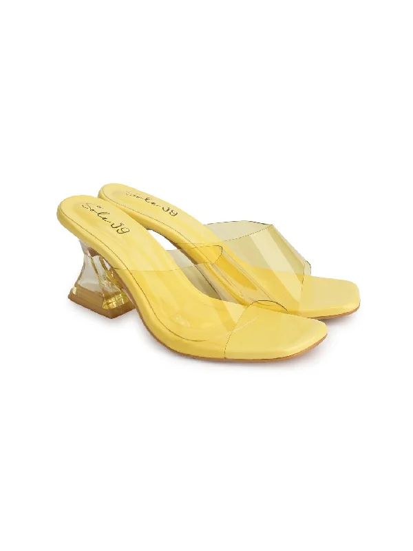 Sole-39 Yellow transparent  Strap heels - Stylish Comfort day to night wear