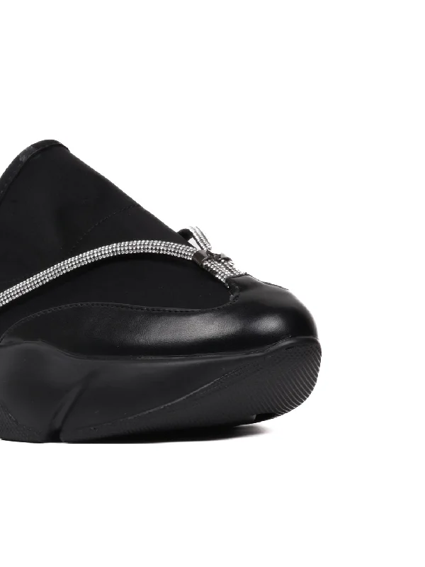 Women Black & Silver Embellished Loafers