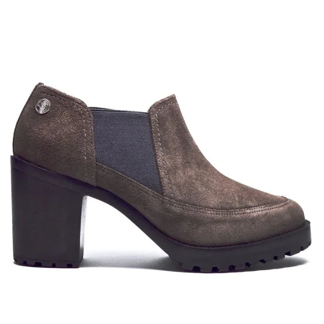 STEP MID HEEL ANKLE BOOT - BROWN NUBUCK LEATHER