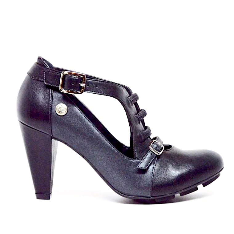 STRATA HEEL - BLACK/PEARL LEATHER