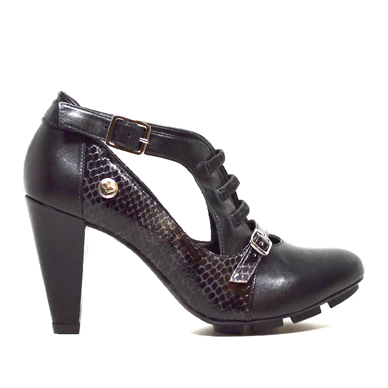 STRATA HIGH HEEL - BLACK/PELE LEATHER