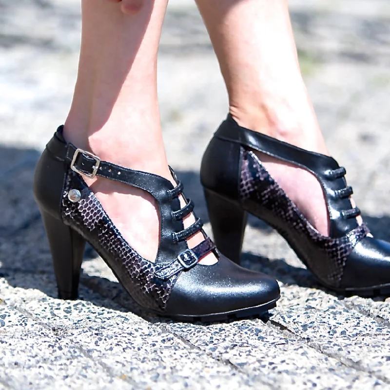 STRATA HIGH HEEL - BLACK/PELE LEATHER