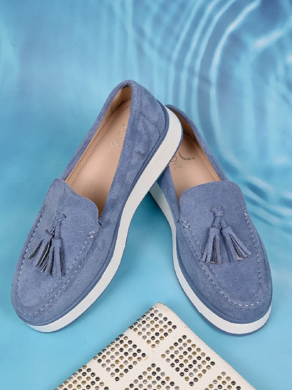 Women Blue Solid Tassel Loafers