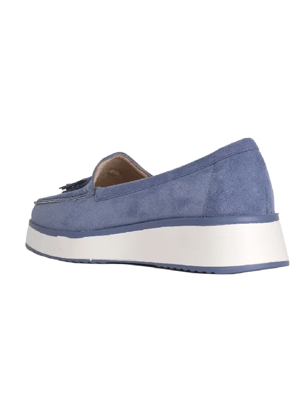 Women Blue Solid Tassel Loafers