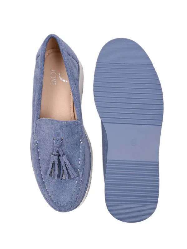 Women Blue Solid Tassel Loafers