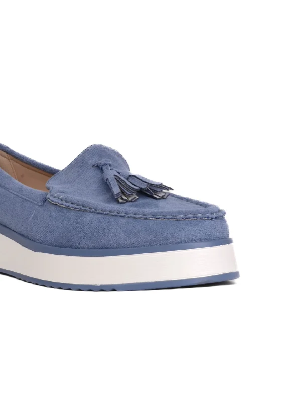 Women Blue Solid Tassel Loafers