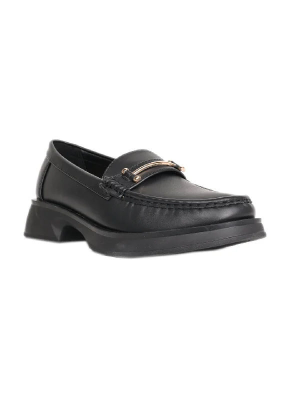 Women Black Solid Loafers