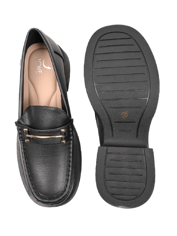 Women Black Solid Loafers