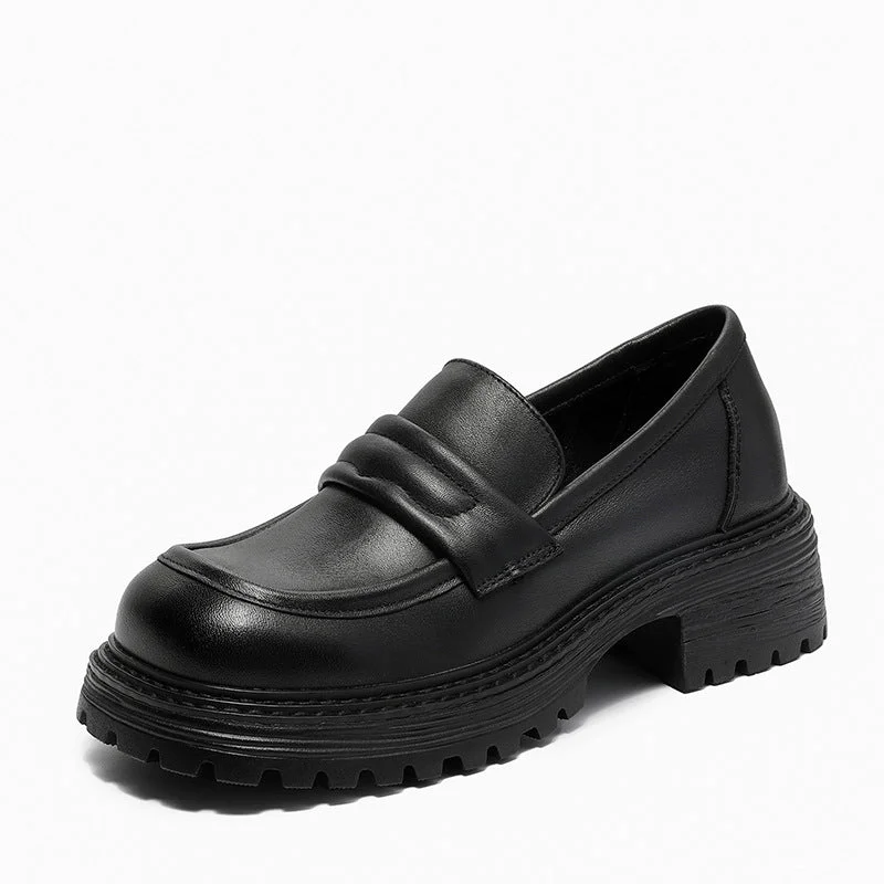 Women Casual Retro Leather Low Block Loafers